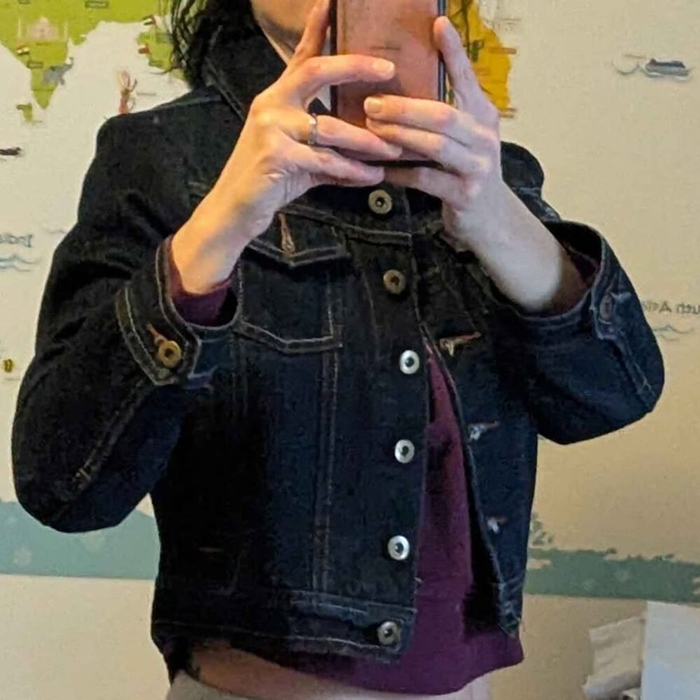 navy blue jean jacket size S